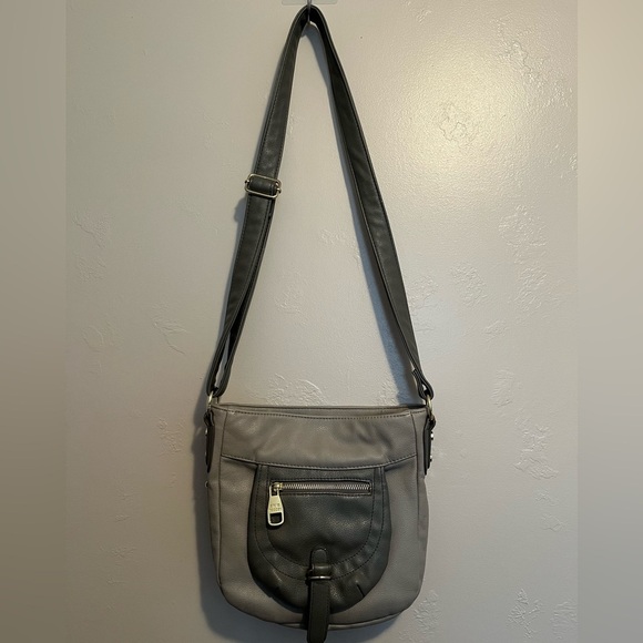 Steve Madden Gray Color Block Crossbody Bag Faux Leather Purse - Picture 2 of 10